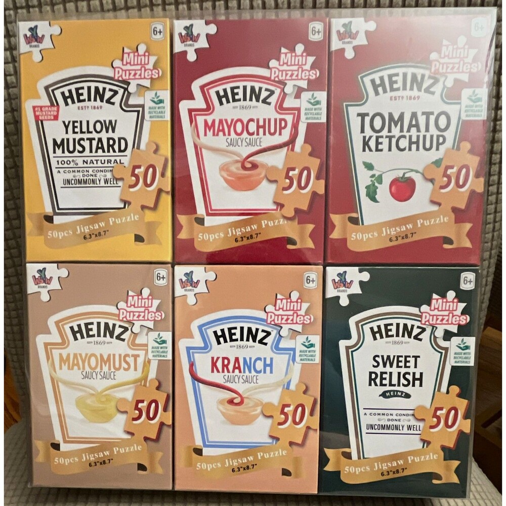 Heinz Mini 50 Piece Jigsaw Puzzle Set of 6 Ketchup Relish Mustard Mayochup More